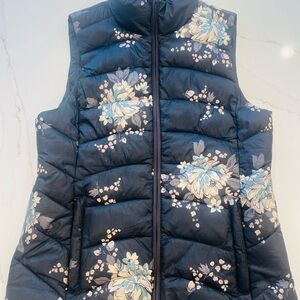 LOFT Navy Floral Quilted Vest with Pastel Blooms